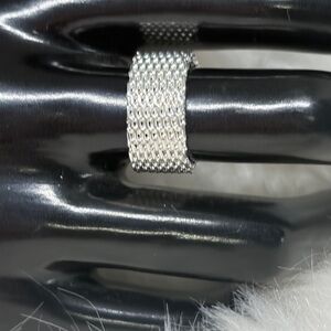 925 Sterling Silver Mesh Wide Band Ring sz 8